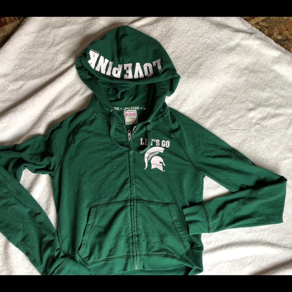 VICTORIA SECRET PINK MSU ZIP UP HOODED JACKET S